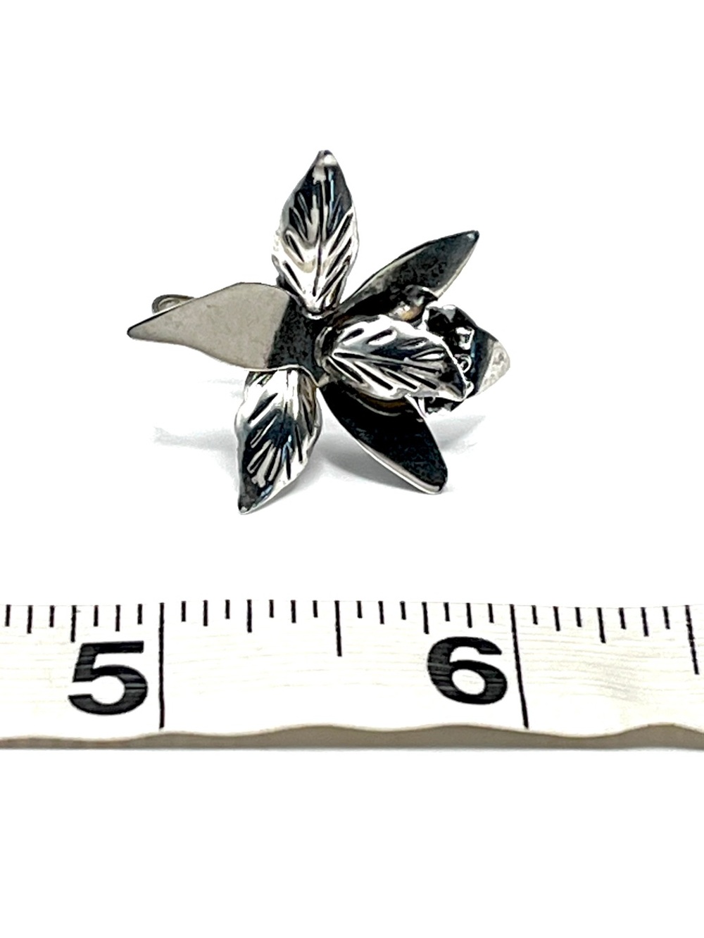 Vintage Taxco Sterling Silver Cymbidium Orchid Earrings Mexico Eagle 3 - Picture 7 of 8